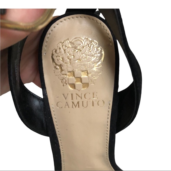 3X Host Pick! 🐆 NWOT Vince Camuto Black Suede Heeled Sandal Leopard - Picture 6 of 12